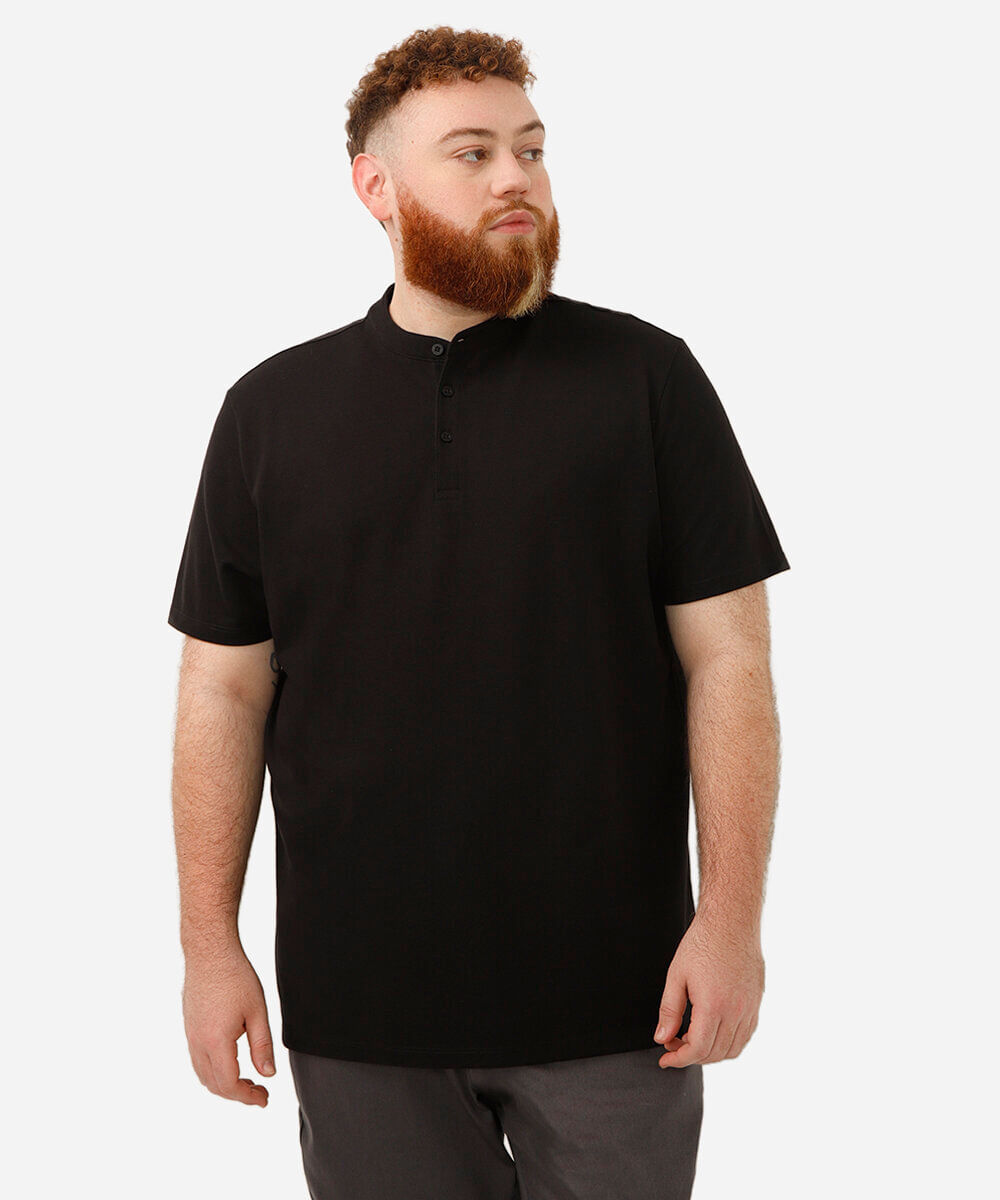 polo plus size de algodão piquet - preto