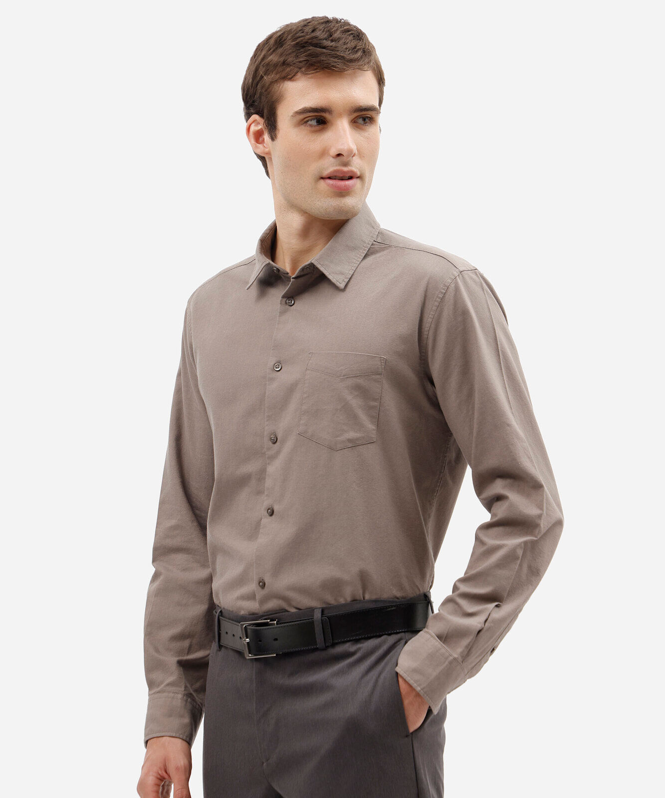 camisa manga longa comfort oxford bege