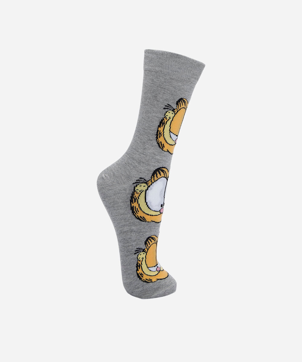 meia masculina cano alto garfield moods cinza