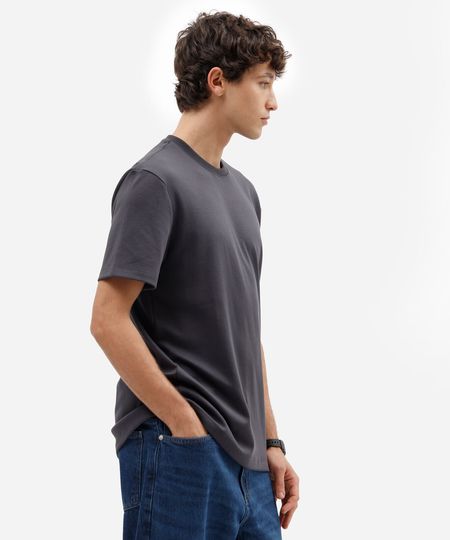 camiseta de algodão peruano básica manga curta cinza PP
