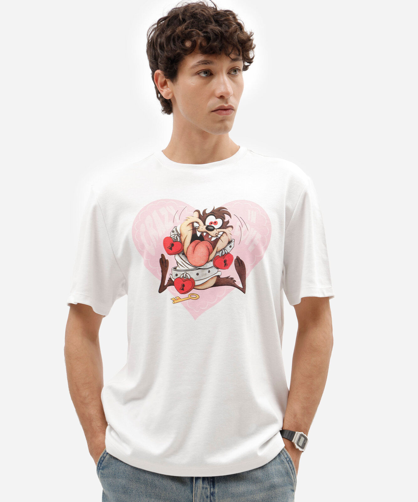 camiseta masculina com algodão manga curta taz looney tunes off white