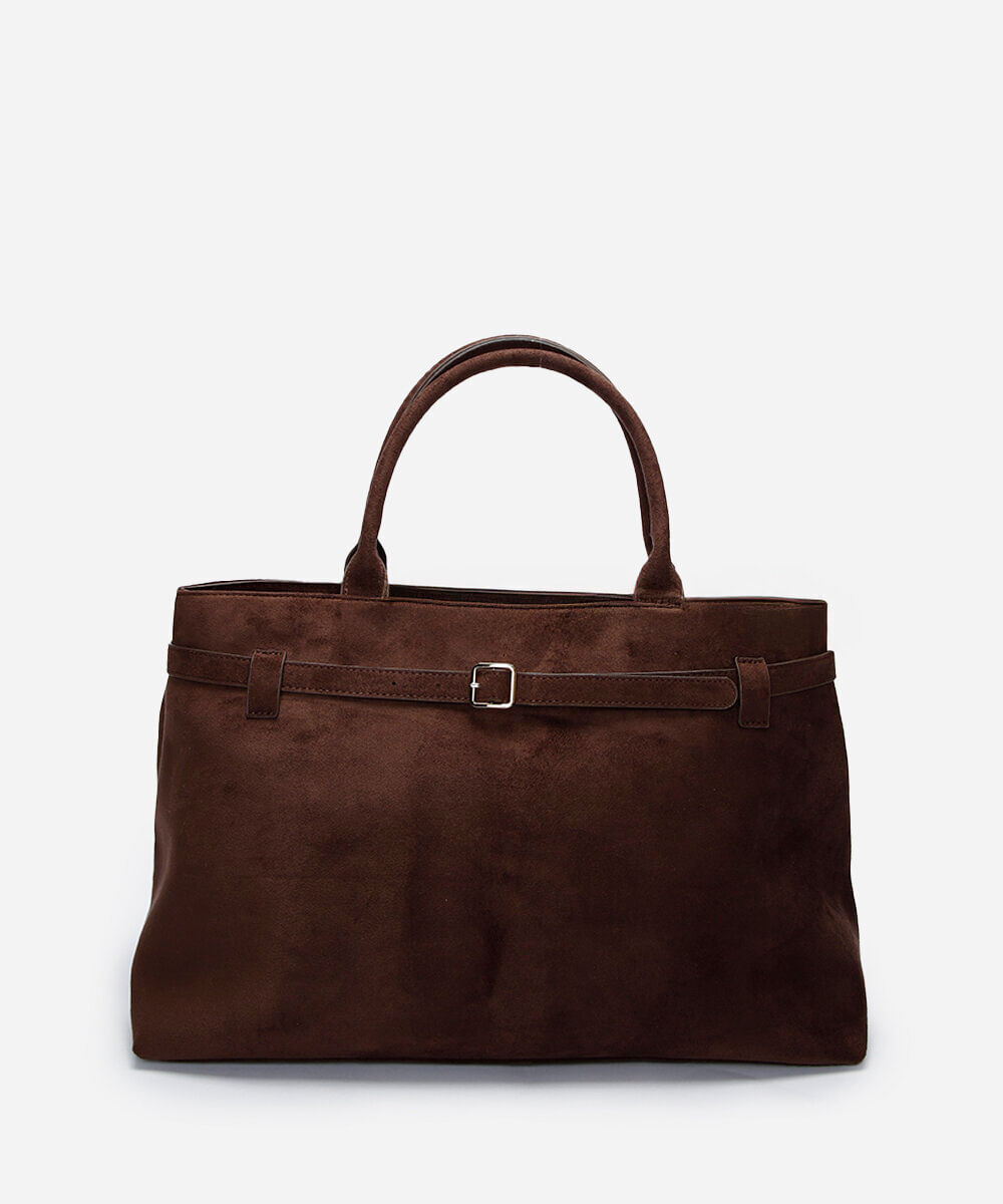 bolsa tote estruturada suede marrom