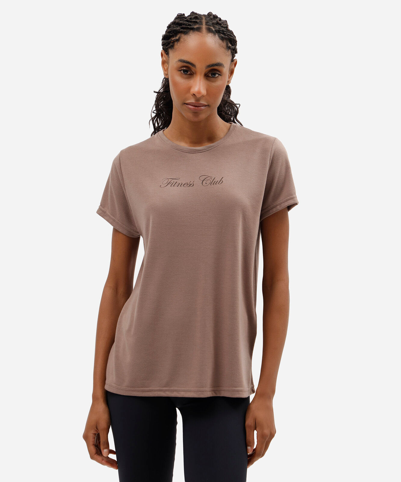 blusa esportiva feminina manga curta estampada marrom