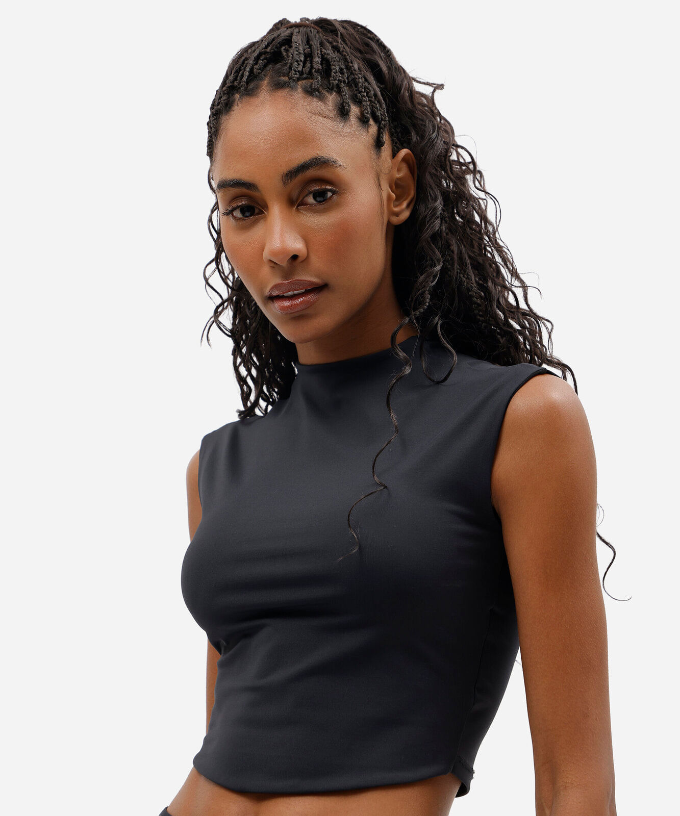 regata cropped esportiva feminina gola alta preta