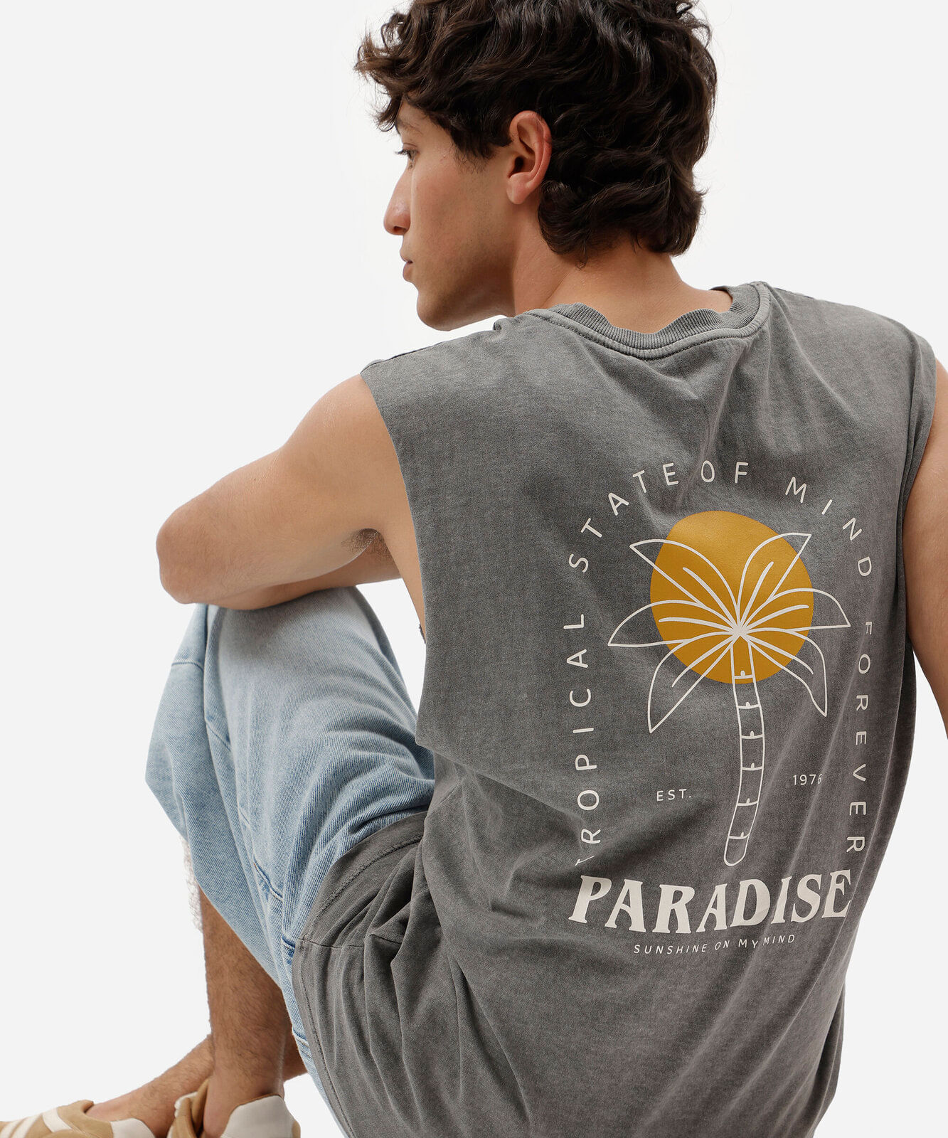 regata machão masculina de algodão estampada estonada cinza
