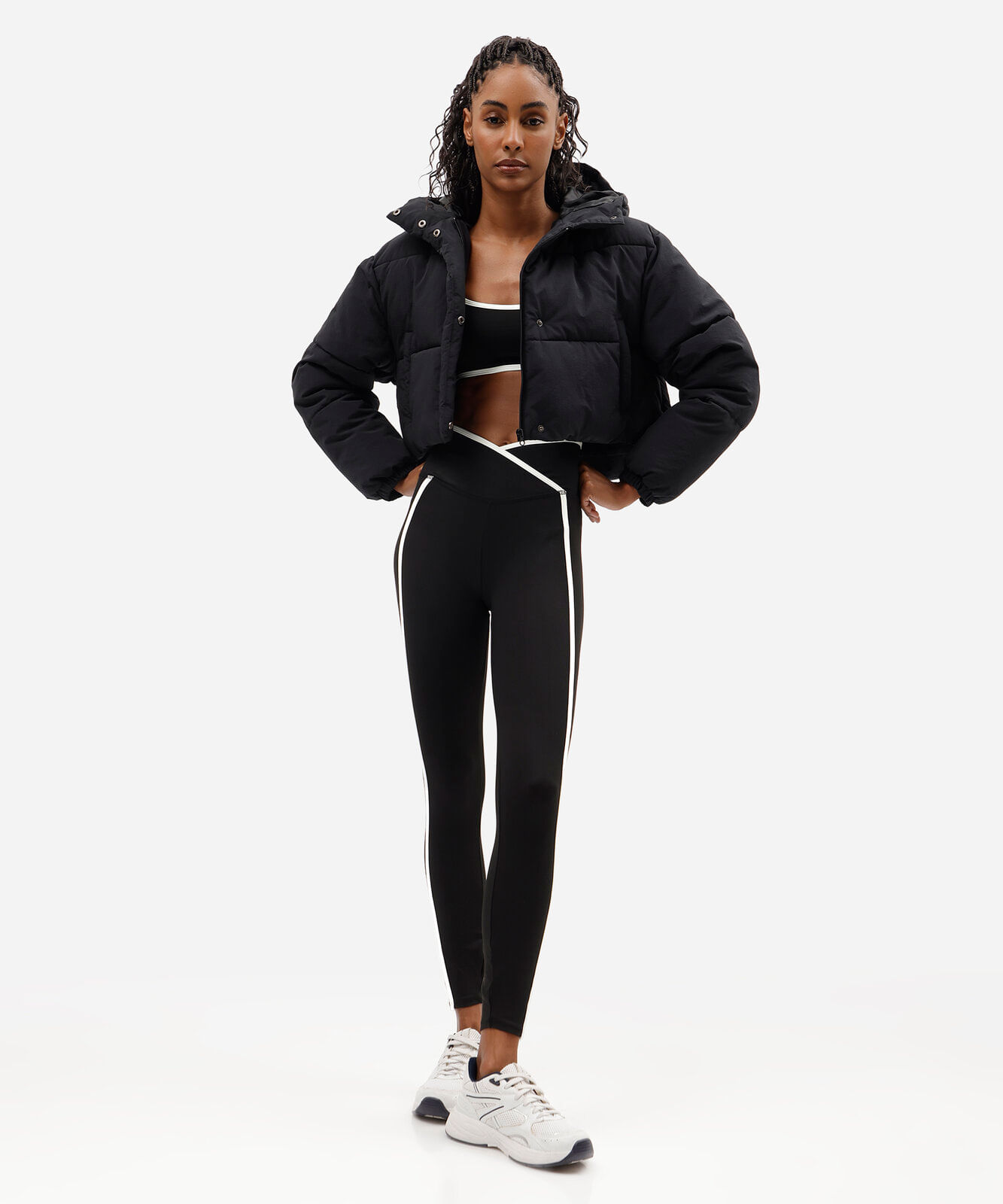 calça legging feminina com poliamida cós cruzado preta