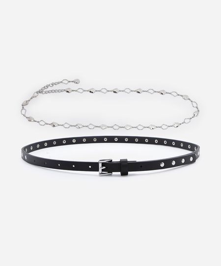 kit de 2 cinto com tachas corrente preto G