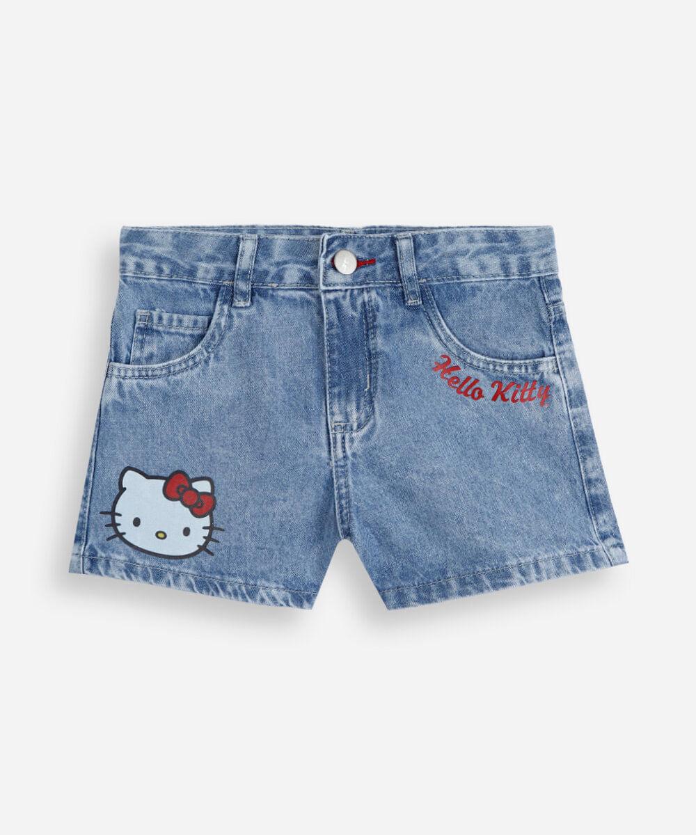 short infantil jeans hello kitty azul