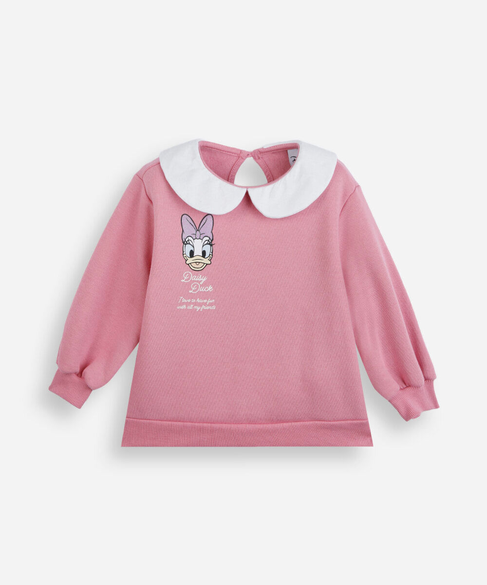 blusão infantil de moletom com gola margarida rosa