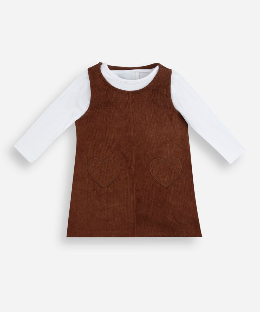 salopete infantil de veludo cotelê com blusa marrom