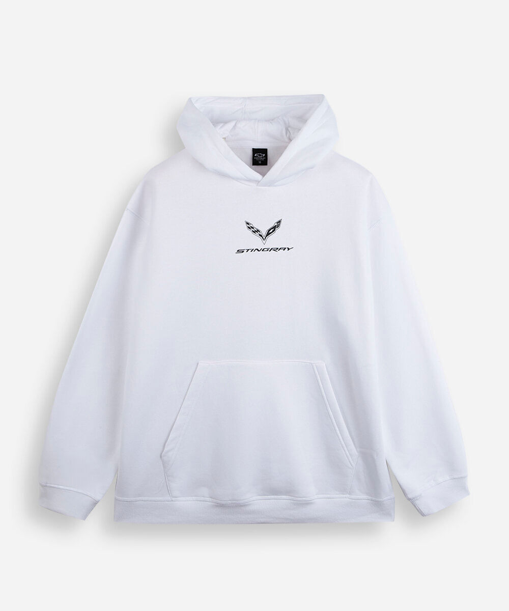 blusão juvenil de moletom corvette com capuz off white