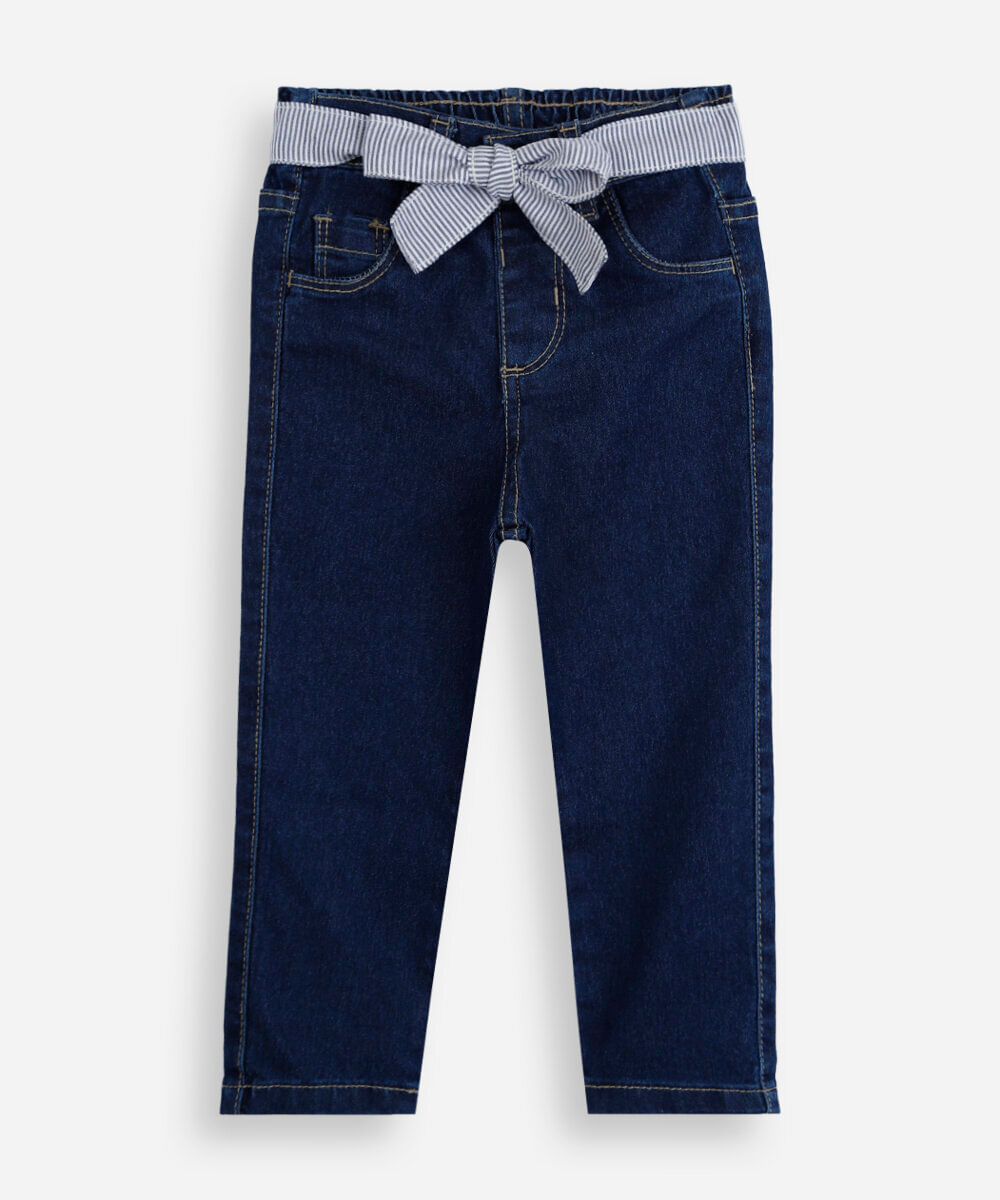 calça skinny infantil jeans com faixa azul