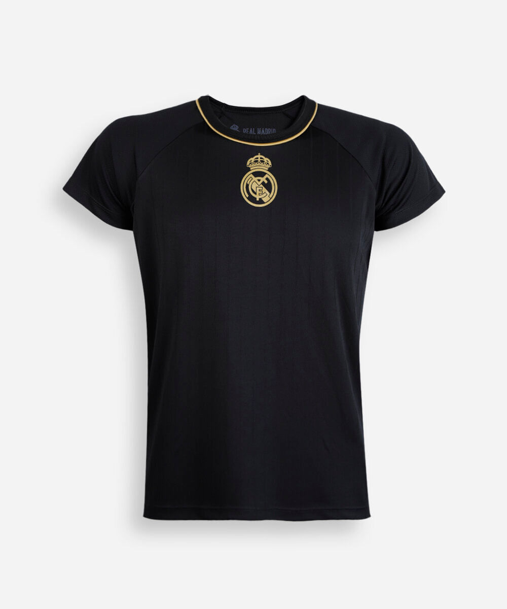 camiseta juvenil manga curta real madri preta