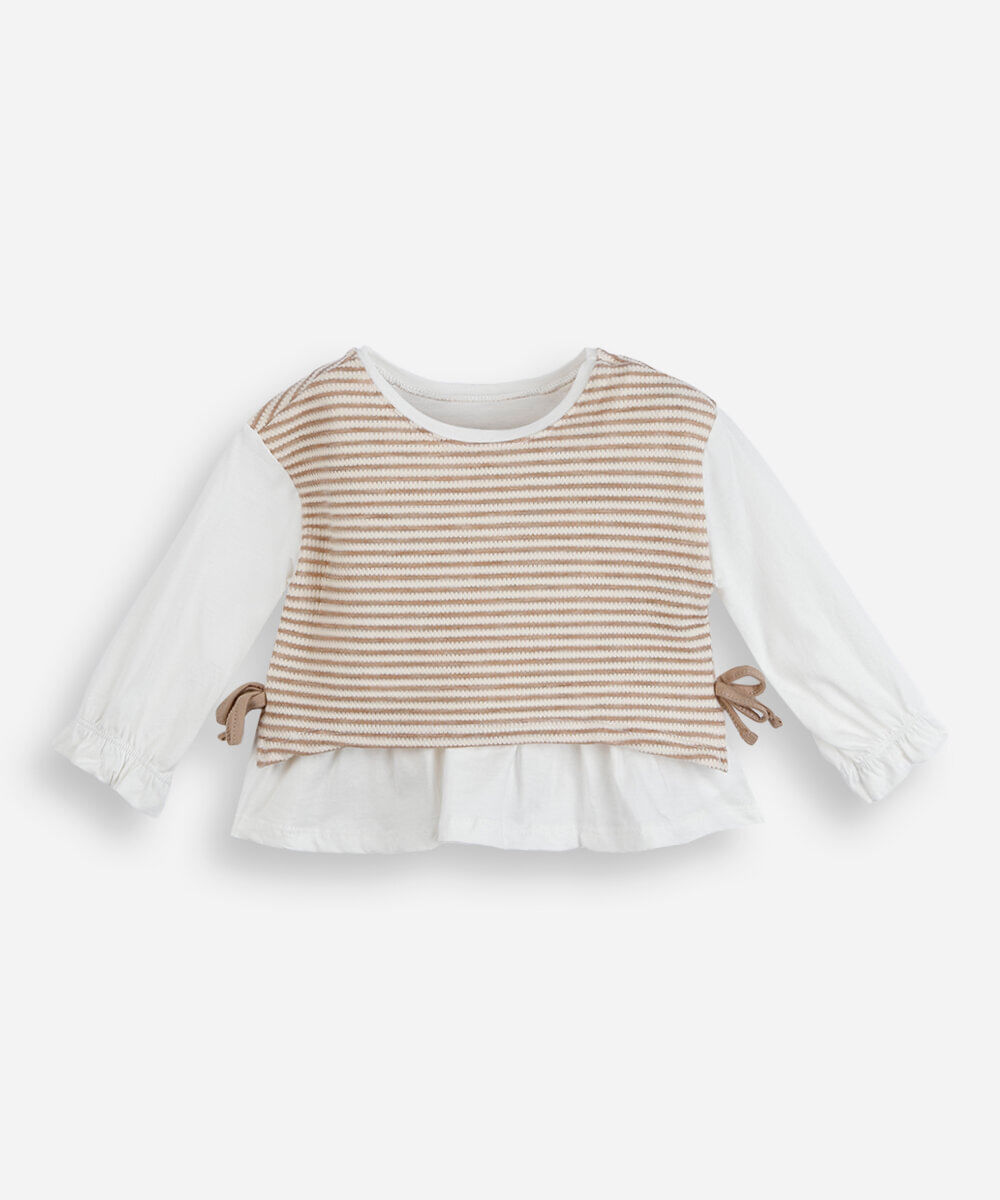 blusa infantil com sobreposição listrada off white