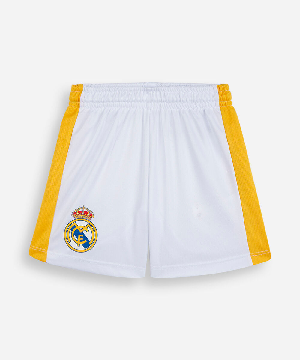 short esportivo infantil com recorte real madri off white
