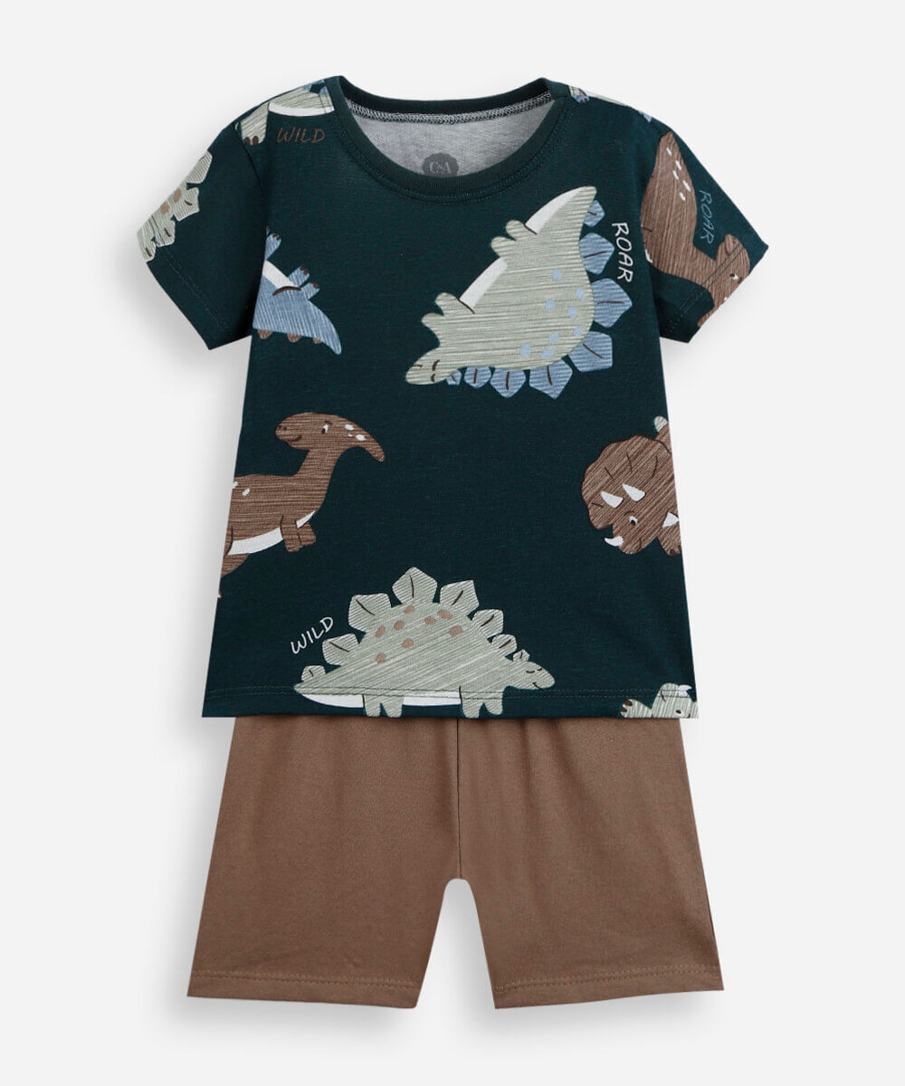 conjunto curto infantil de algodão dino colorido
