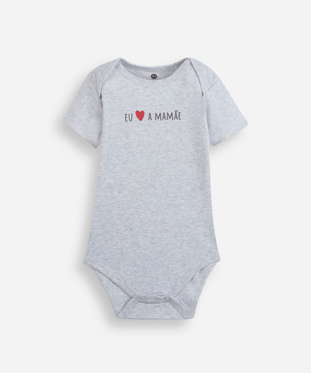 body infantil de algodão manga curta estampado cinza