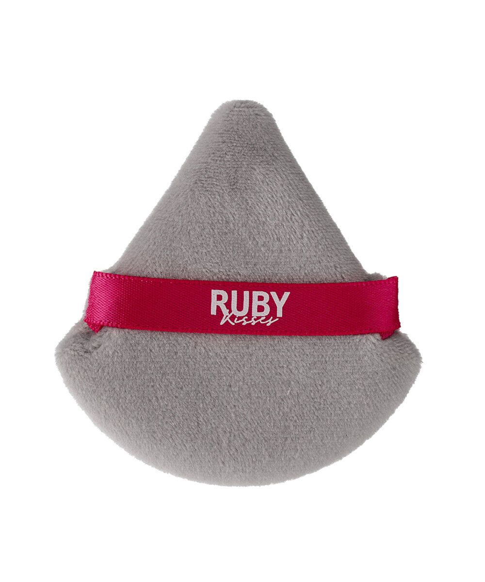 esponja puff ruby kisses para pó triangular cinza e rosa