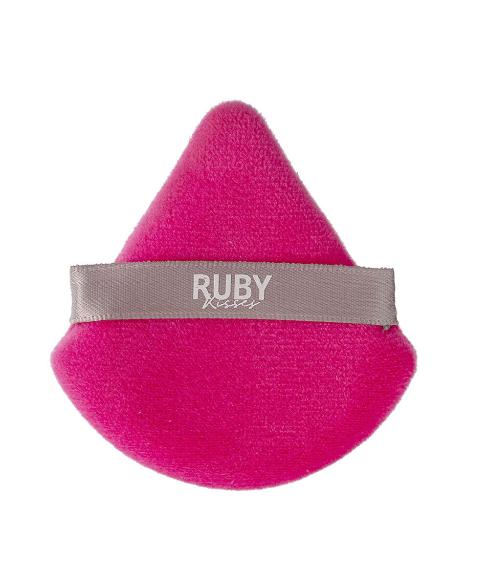 esponja puff ruby kisses para pó triangular rosa e cinza
