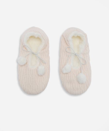 pantufa feminina de tricot com amarração e antiderrapante rosa M