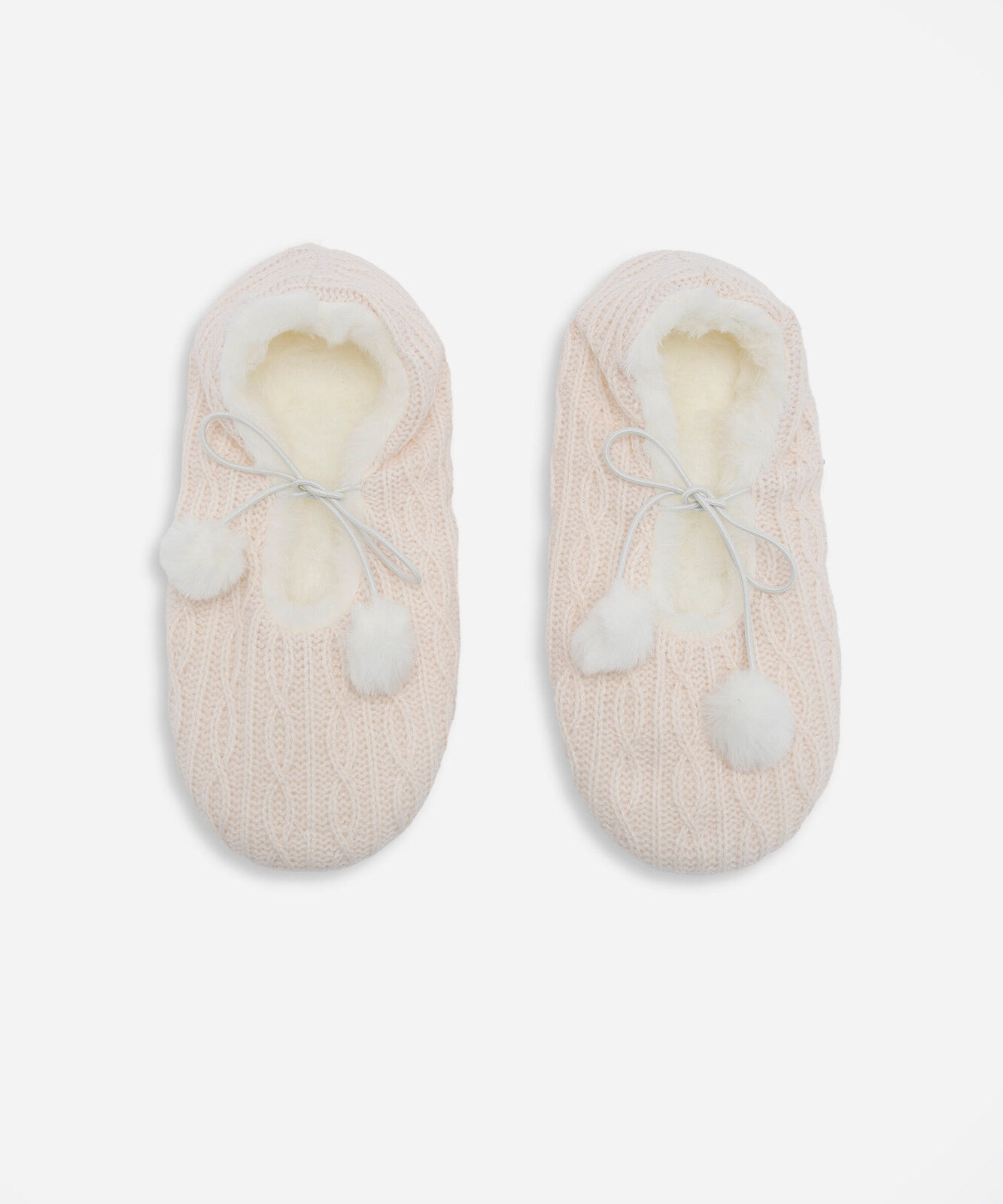 pantufa feminina de tricot com amarração e antiderrapante rosa