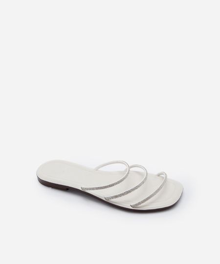 rasteirinha três tiras com brilho off white 34
