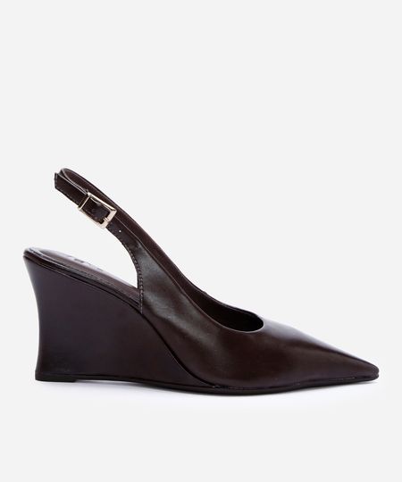 scarpin anabela slingback com bico fino - marrom escuro 34