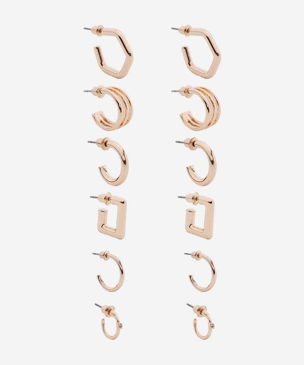 kit de 6 brincos de argola dourado