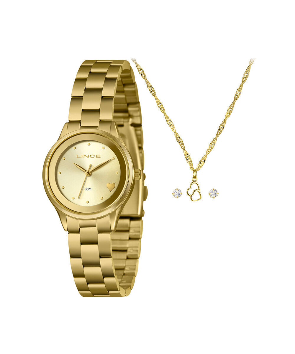 kit relógio feminino lince analógico lrgh010l30 kafmc1kx dourado