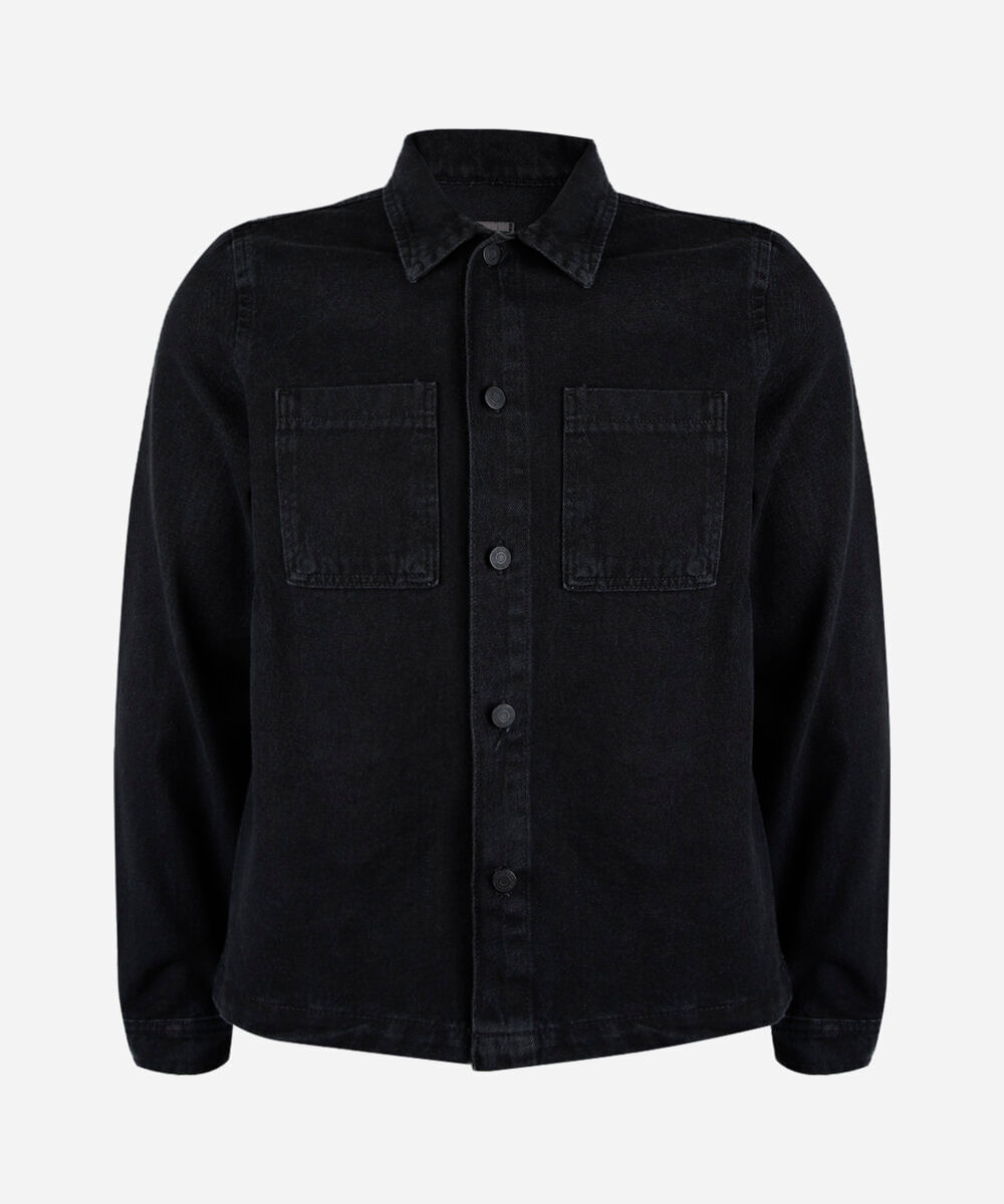 camisa juvenil jeans com bolso frontal preta