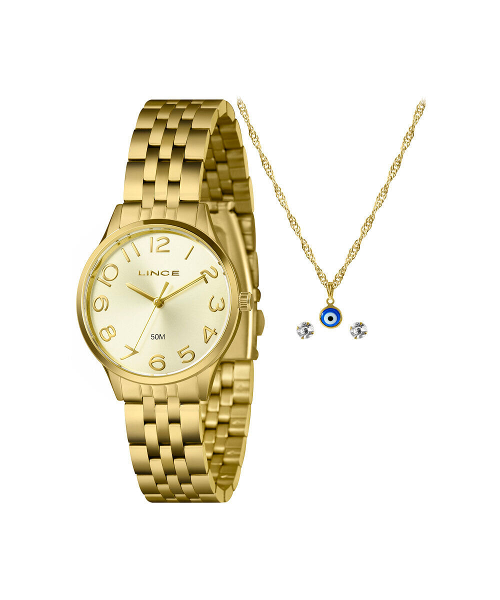 kit relógio feminino lince analógico lrgh008l30 kaflc2kx dourado