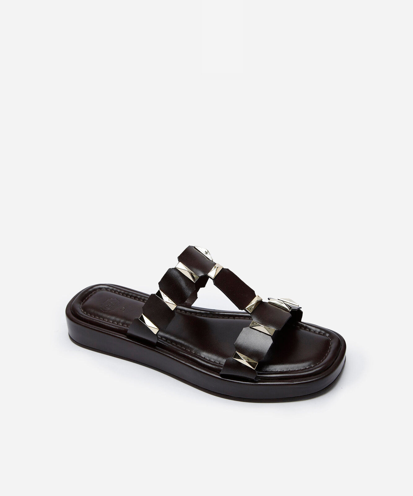 rasteirinha flatform com tira geométrica marrom