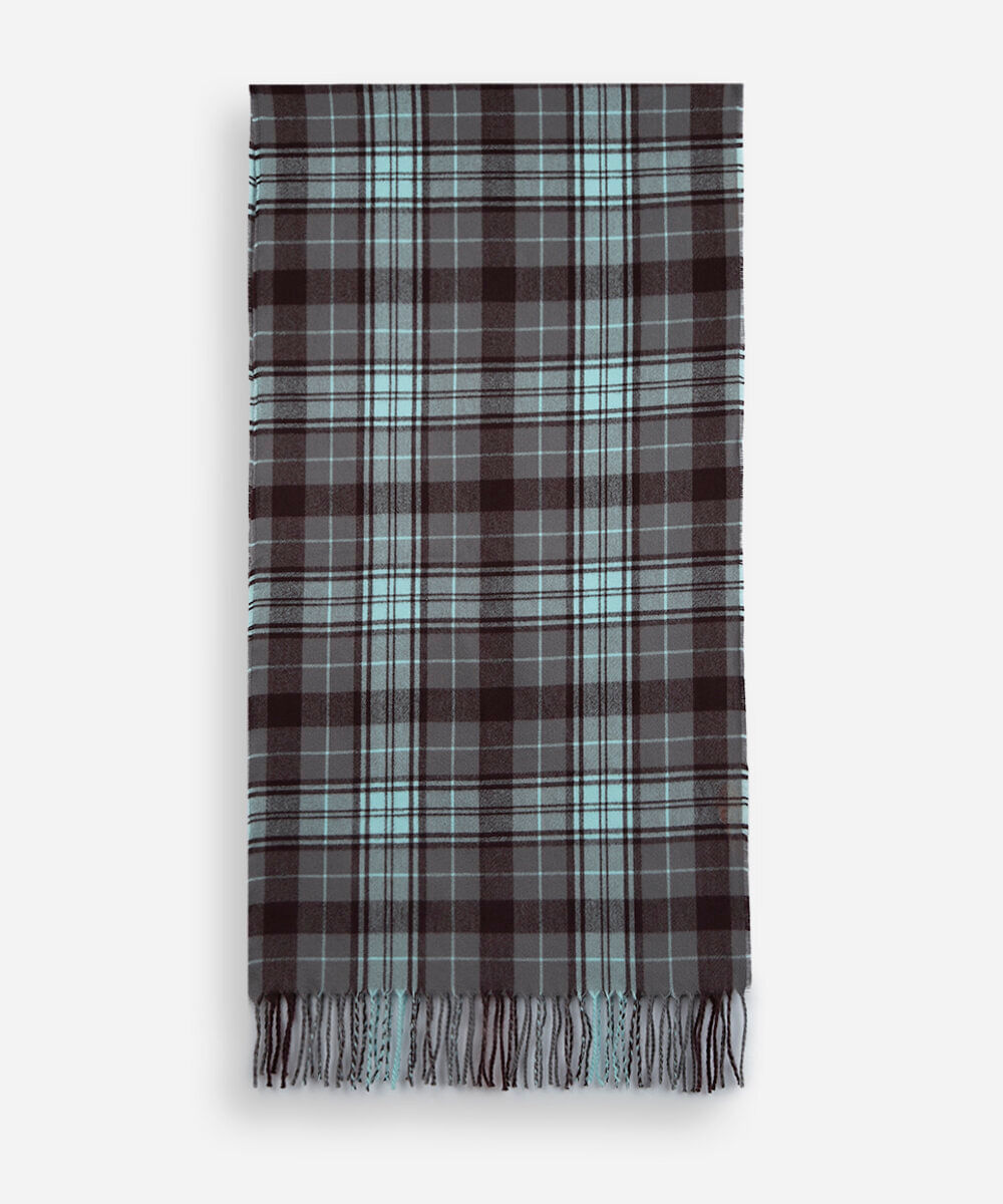cachecol de tricot leve xadrez com franjas colorido