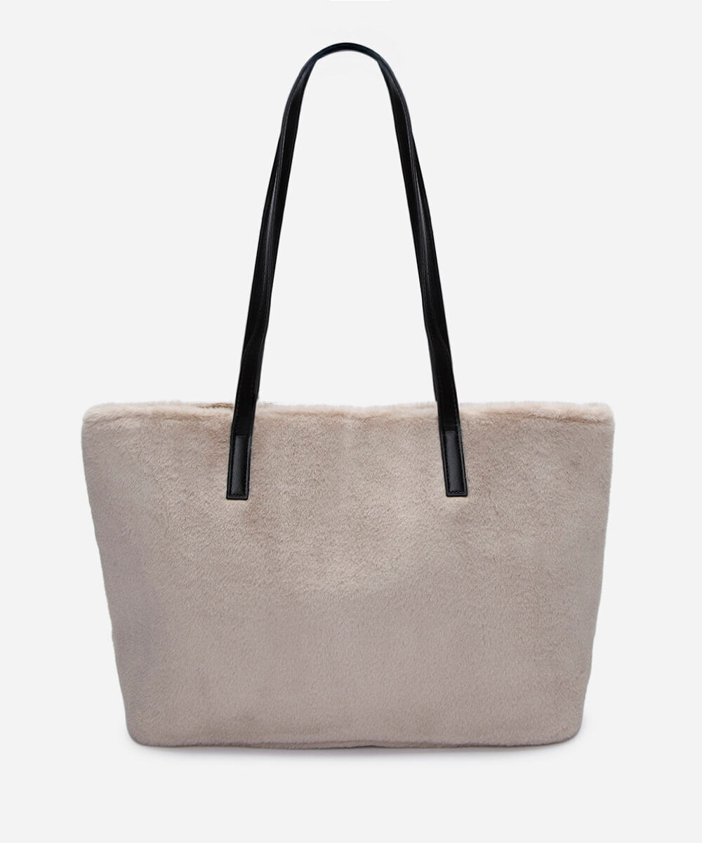 bolsa shoulder pelúcia bege