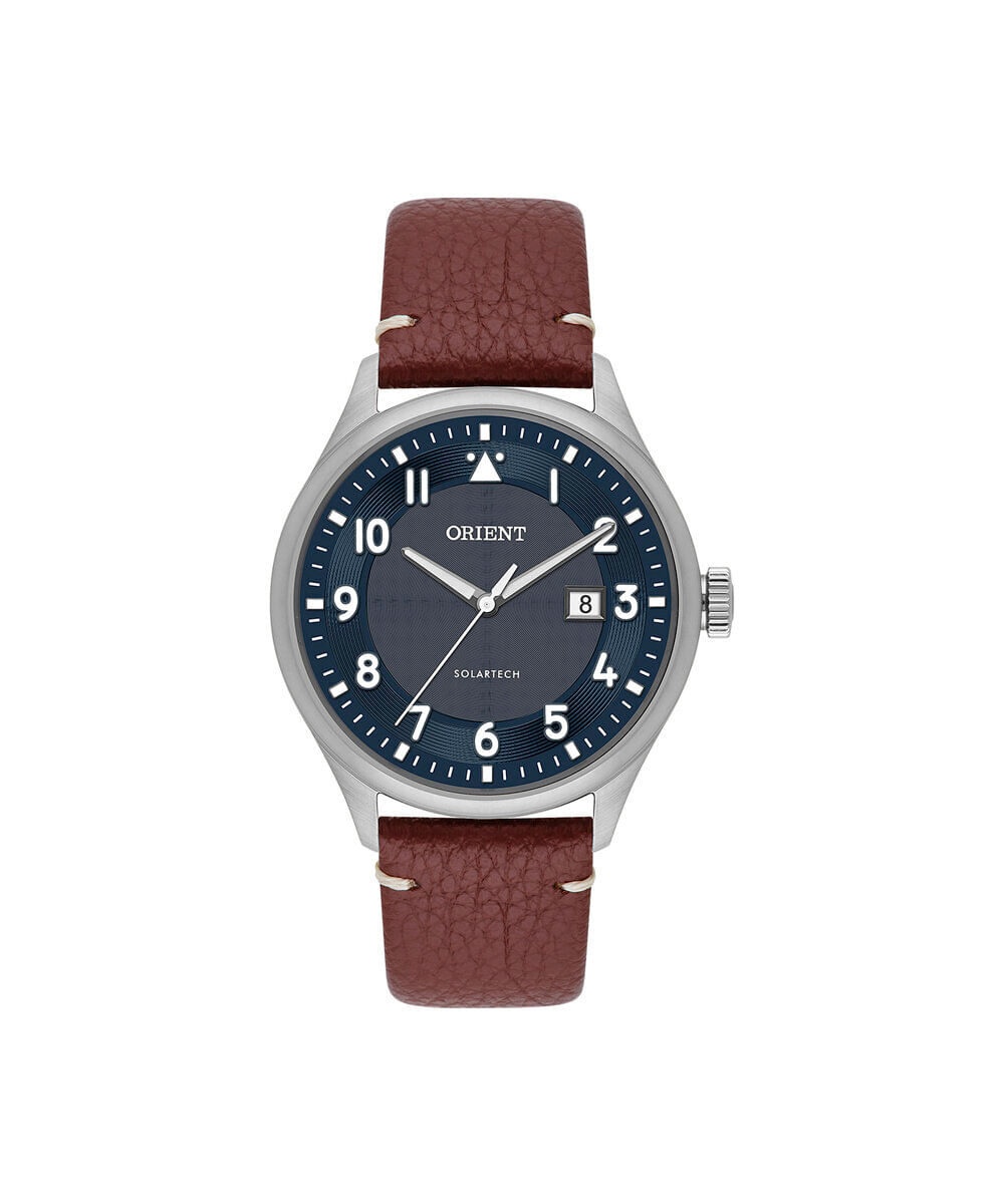 relógio masculino orient solartech analógico calendário mbsc1048 d2nx prateado