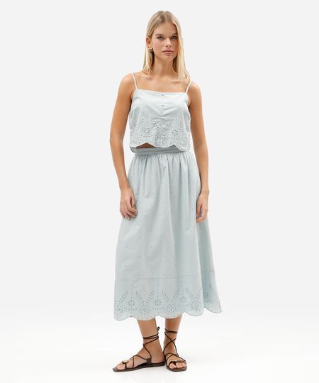 saia feminina midi de laise com barrado azul M