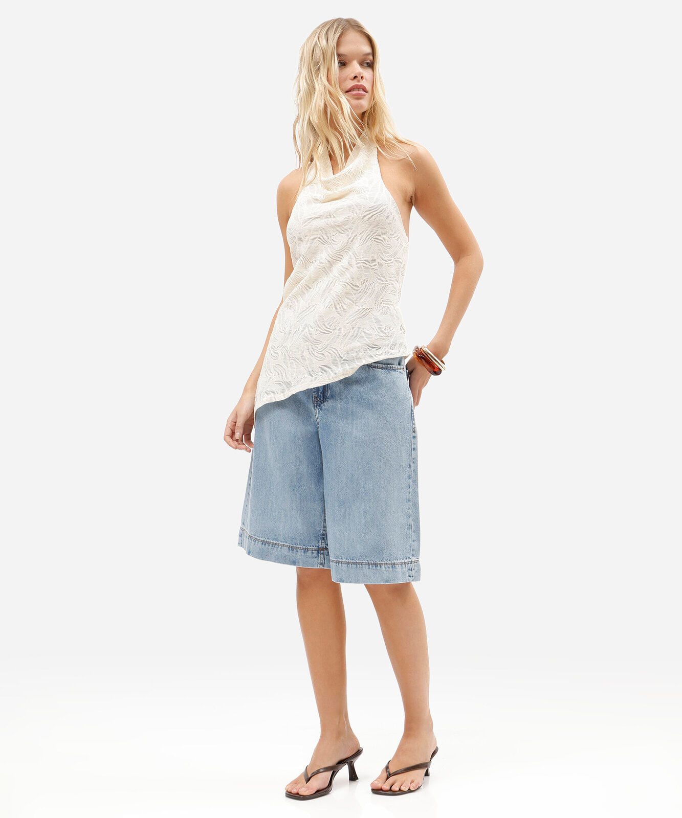 bermuda jorts feminina jeans cintura média azul
