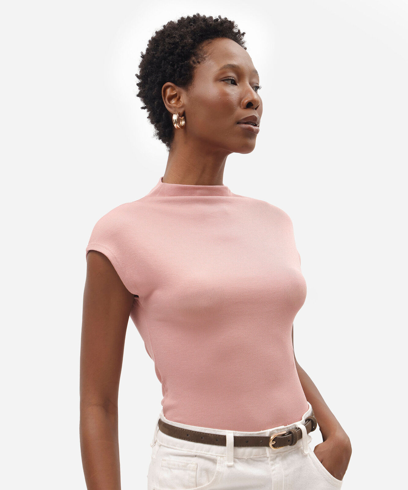 blusa feminina de viscose gola alta canelada rosa