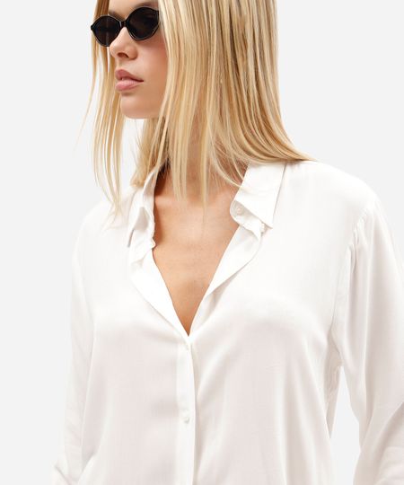 camisa feminina de viscose manga longa off white PP