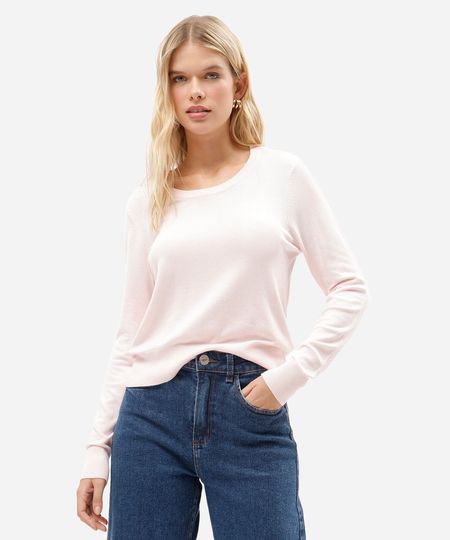 suéter de tricô básico decote redondo rosa PP