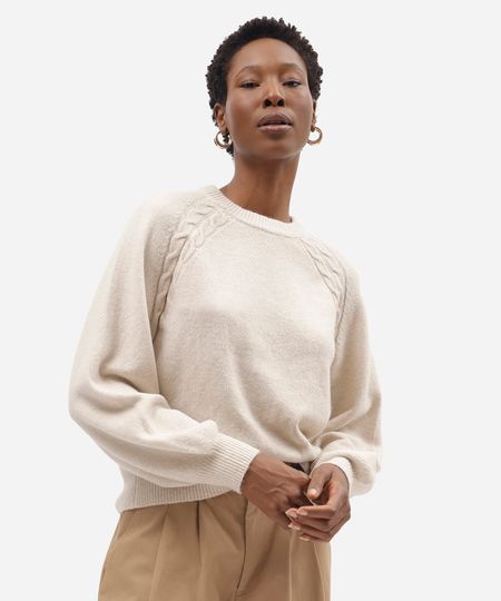 suéter feminino de tricot texturizado bege P