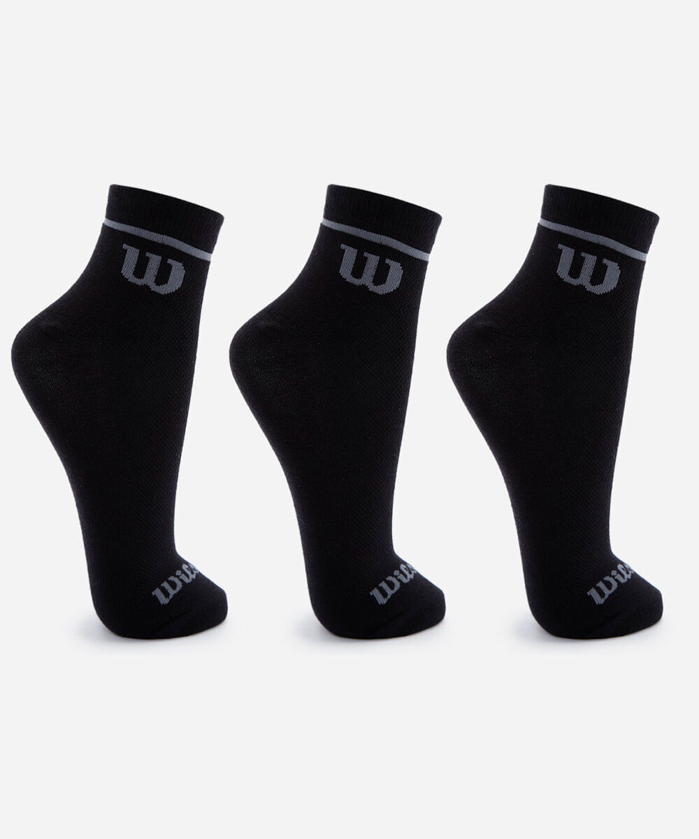 kit de 3 meias cano baixo wilson preto