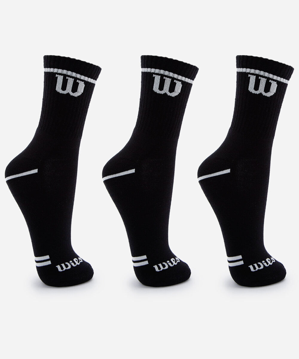 kit de 3 meias cano alto wilson preto