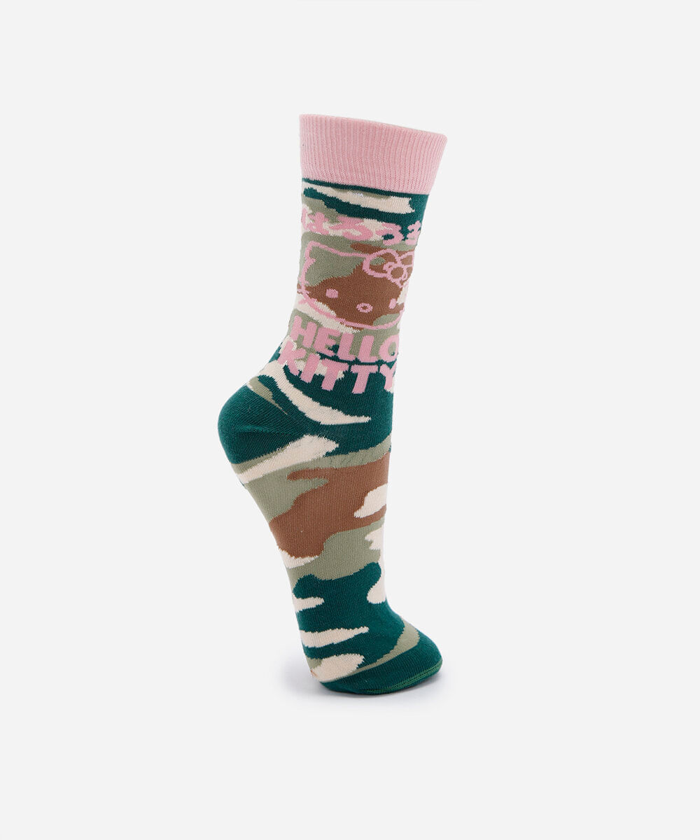 meia cano alto camuflada hello kitty colorida