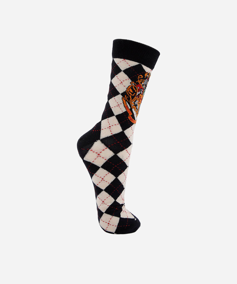 meia cano alto xadrez argyle harry potter preta