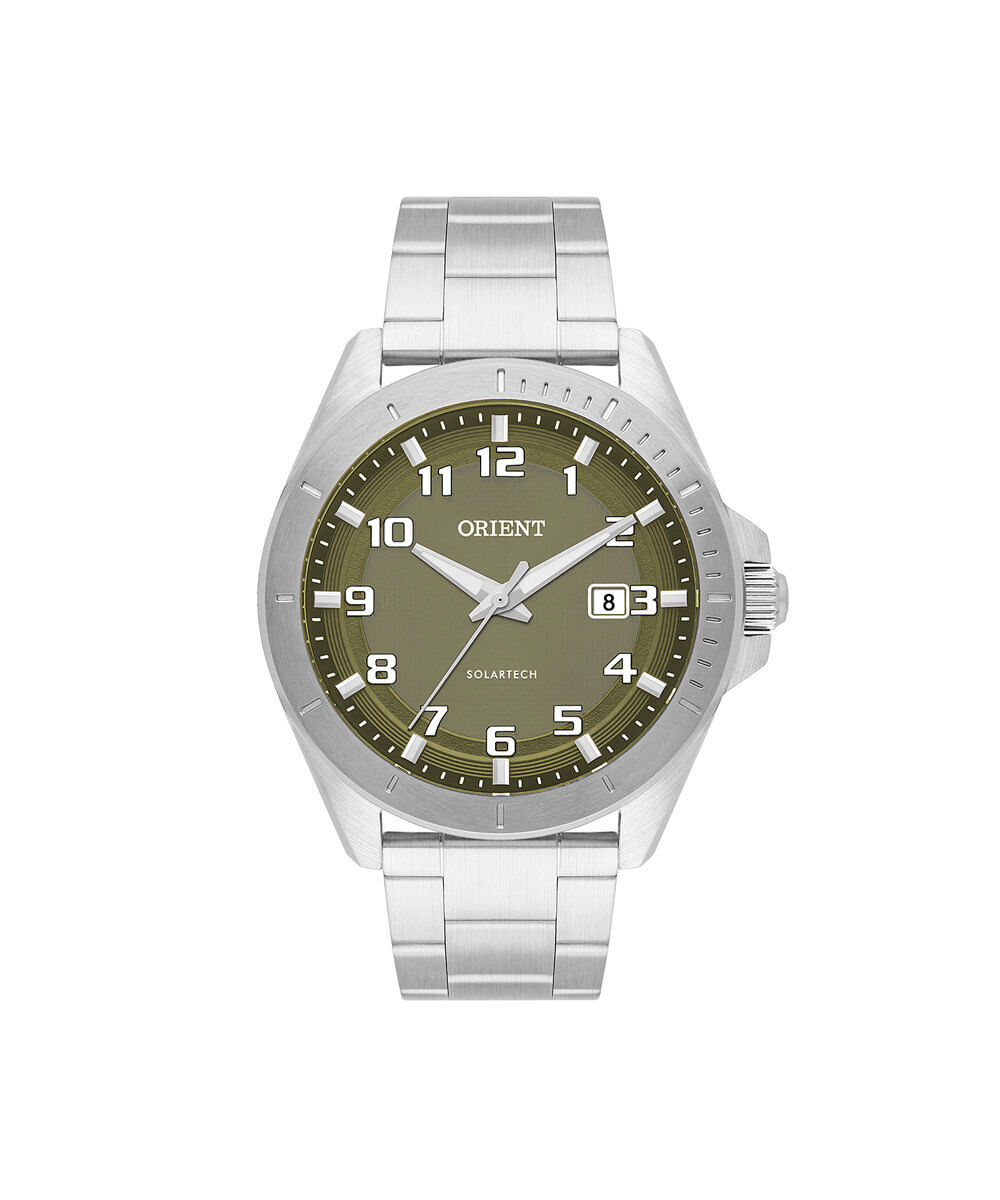 relógio masculino orient solartech analógico calendário mbss1507 e2sx prateado