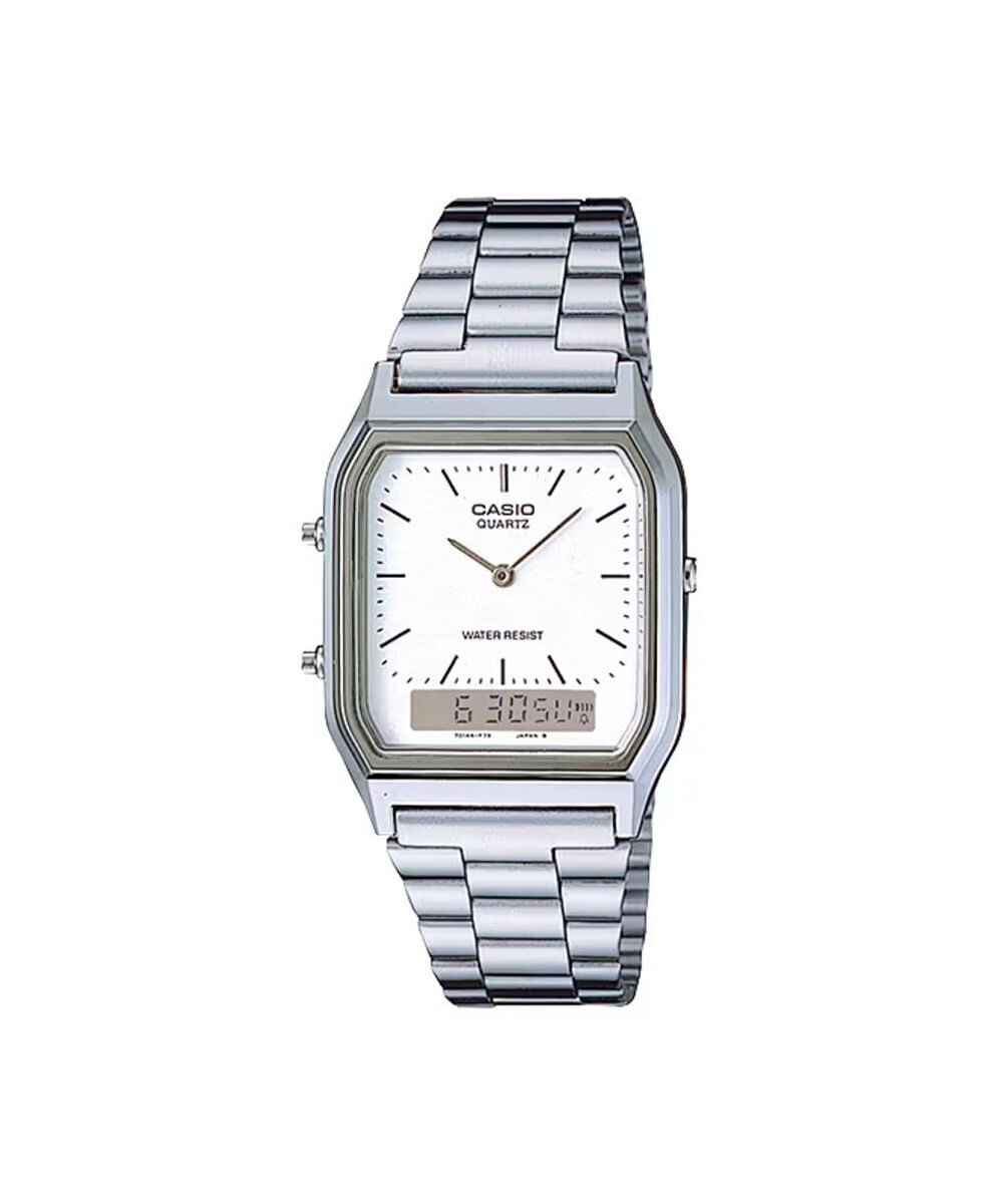 relógio masculino casio analógico digital aq 230a 7dmq prateado