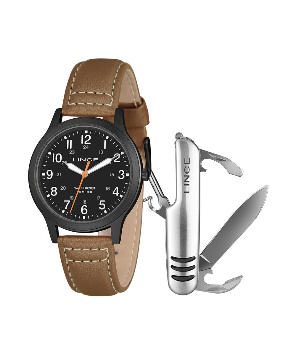 kit relógio masculino lince analógico mrch311l42 kahgp2my preto