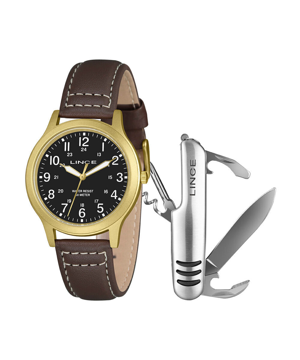 kit relógio masculino lince analógico mrch309l42 kahhp2ny dourado