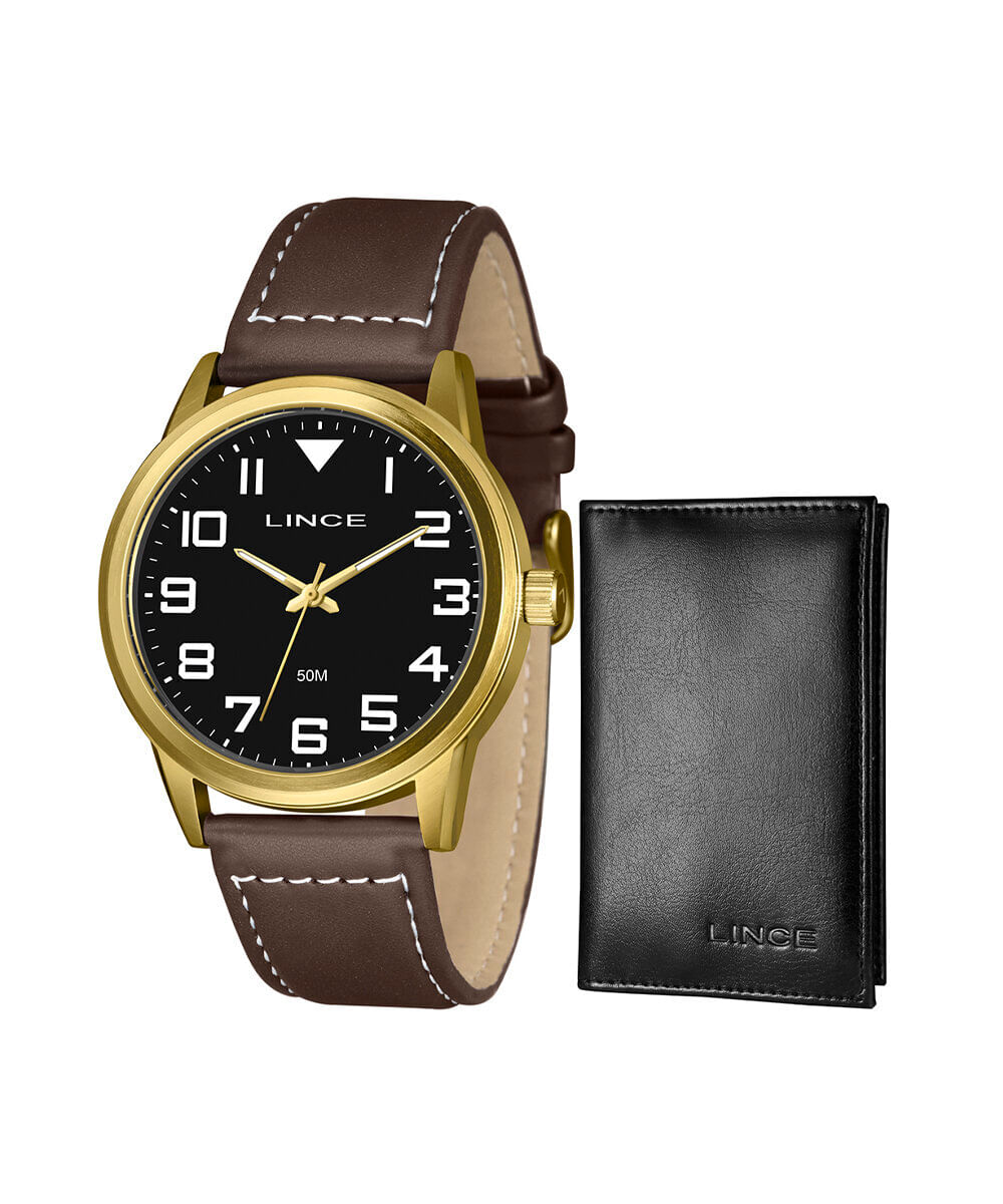kit relógio masculino lince analógico mrch250l46 kabsp2nb dourado